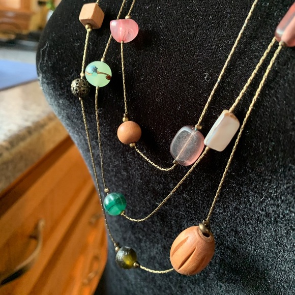 Lia Sophia three layer wood and bead necklace - Picture 3 of 6